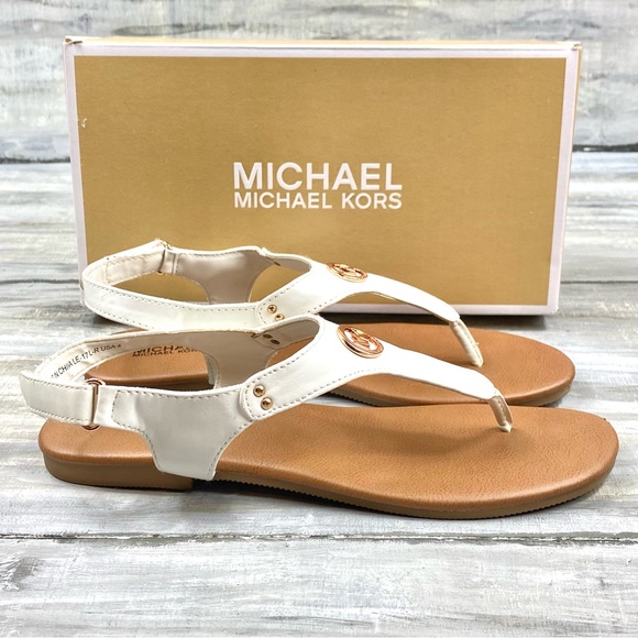 Michael Michael Kors White Thong Sandal “Sumac” Ankle Strap Rose Gold In Box 4M - Picture 8 of 16